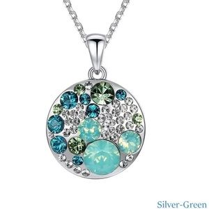 🆕 | Elegant Silver Green With Round Crystals | Pendant Necklace